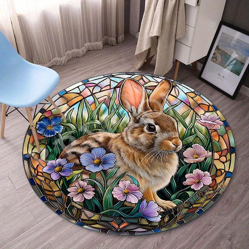 Stained Glass Bunny Round Rug - Crystal Velvet, Perfect for Indoor & Outdoor Use, Bedroom, Living Room - Halloween