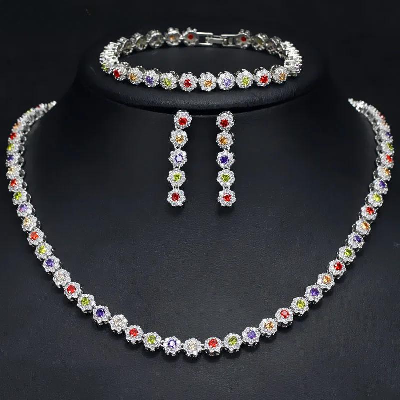 

Цирконы 3 шт. CZ Зеленый Кристалл Браслет Ожерелье и Серьги Наборы Роскошные Женские Свадебные Аксессуары Набор Украшений для Невесты T030