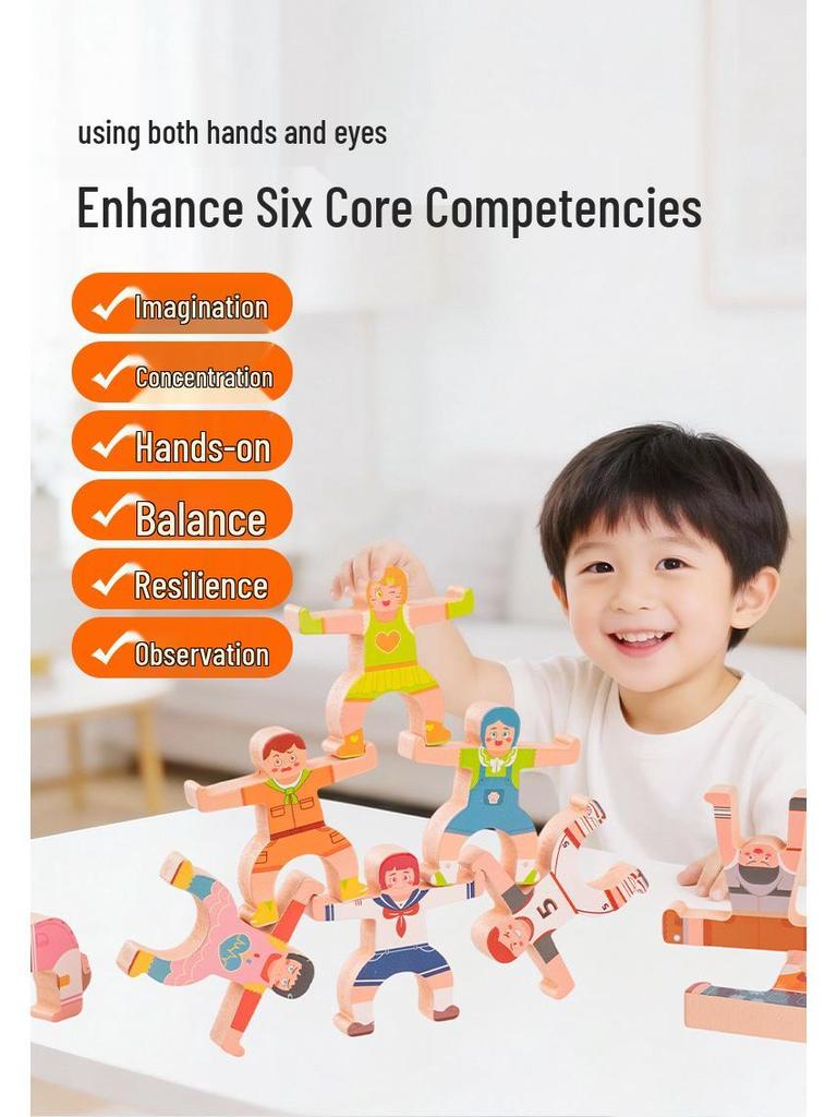 CE CPC Certified Children's Educational Wooden Hercules Balance Blocks: Parent-Child Early Education Stacking Toy.