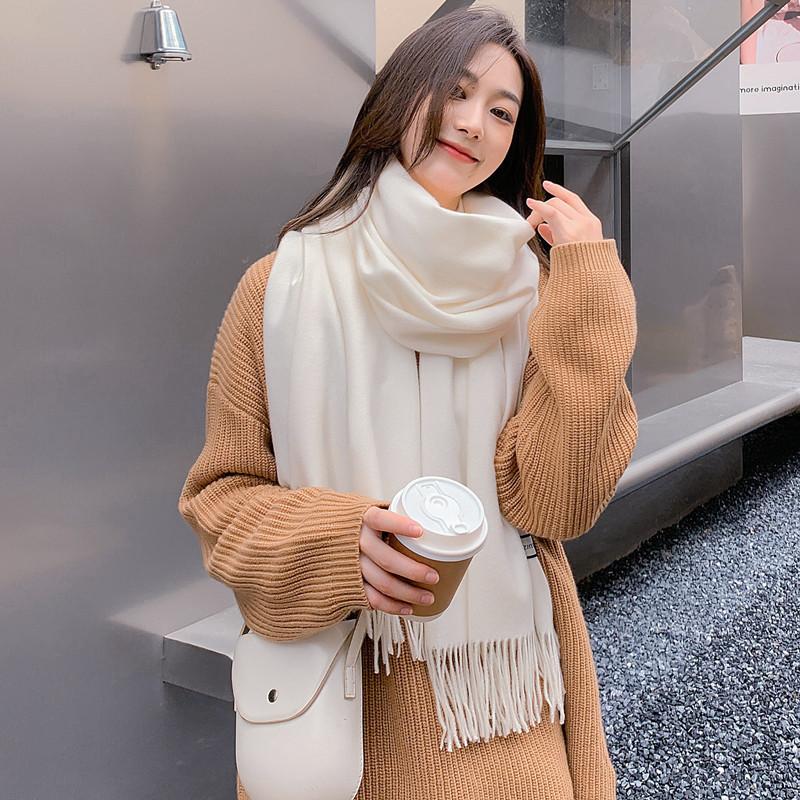 Women'S Thick Warm Solid Color Scarf Autumn And Winter New Style Cashmere Scarf Versatile Wool Scarf