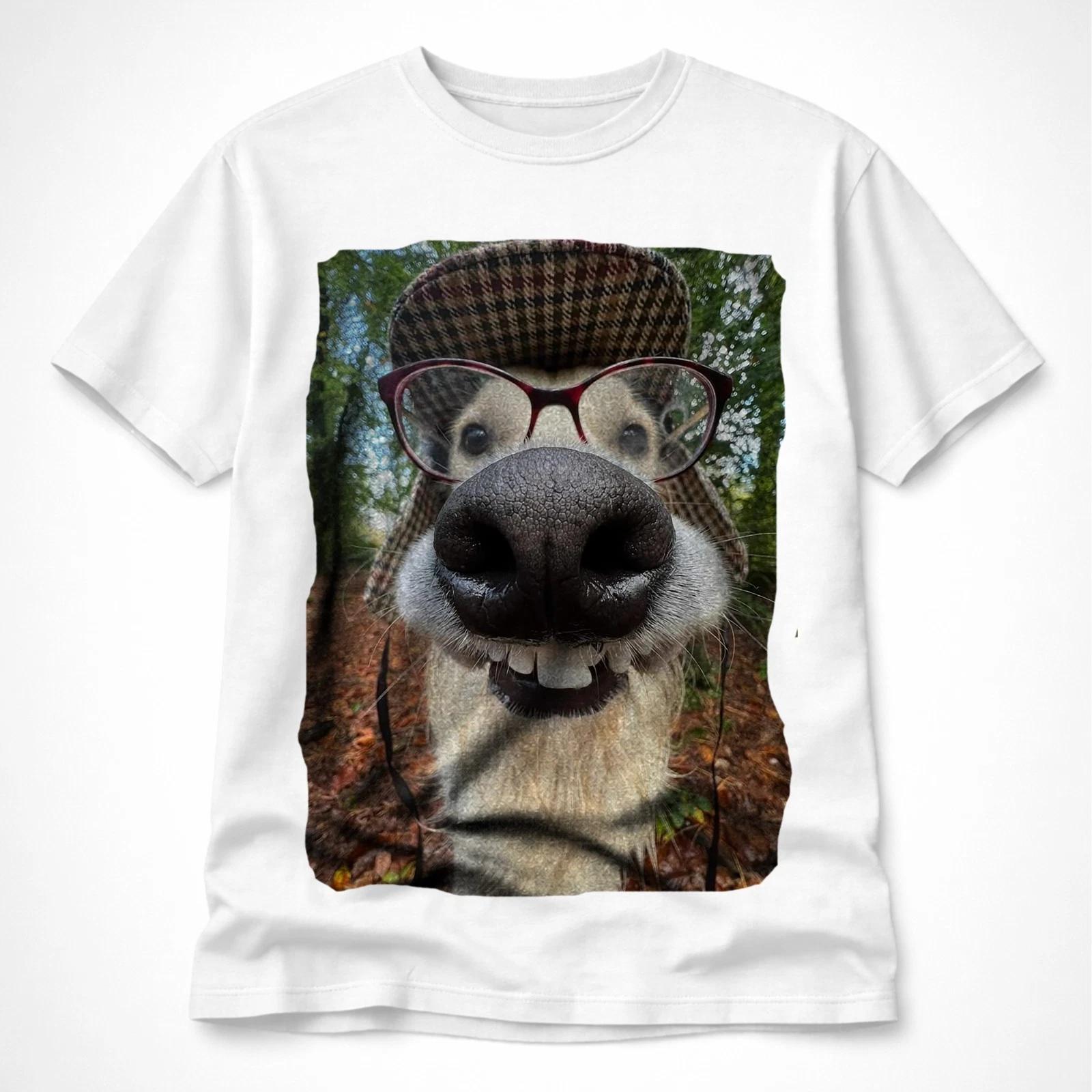 Funny Dog T-Shirt Nerd Glasses Hat Cute Animal Graphic Tee Unisex Gift XL