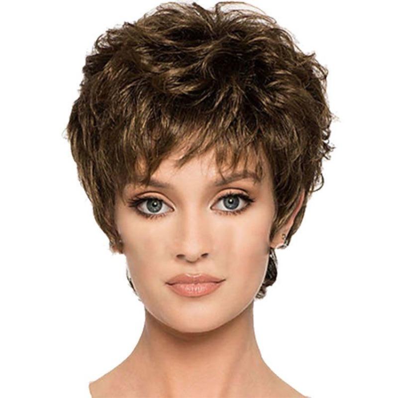 Women s Fashionable Short Brown Voluminous Curly Wig YN006