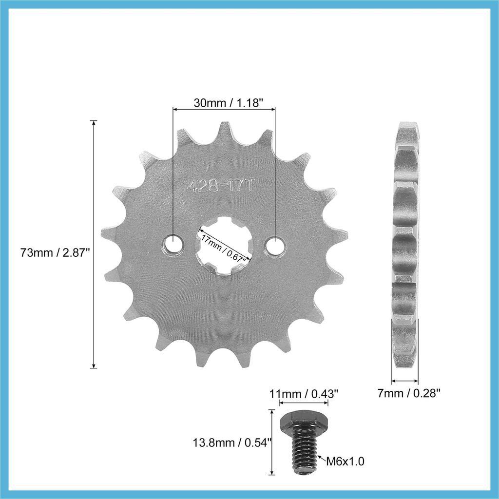 BULLSPANN Befestigungsschraube Metall Titanfarben Motorrad Kettenrad Vorne Motorritzel 428 Kette 17Z 17mm Ersatzteile Zubehör