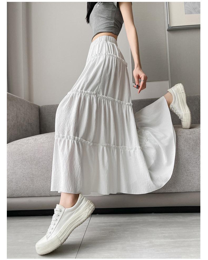 Korean Style Puffy White A-Line Skirt for Women - High Waist, Mid-Length, Spring/Summer 2025