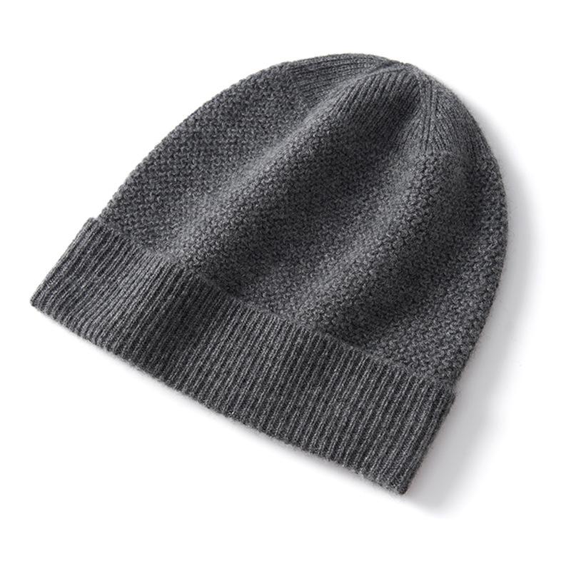 Cashmere Autumn and Winter Unisex High End Solid Color Knitted Outdoor Warm Heavyweight Thread Casual Cuff Hat