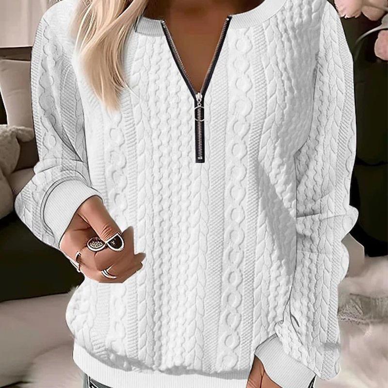 

Women s V-Neck Zip Up Long Sleeve Top Fall Winter Solid Color Casual Basic Tee S білий