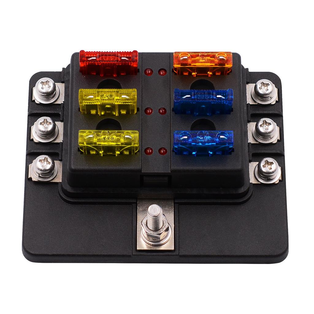 Protective Components Fuses and Accessories for Car Blade Fuse Box Holder 6 Ways Modified Terminal Block with LED Warning Light Electronic Accessories