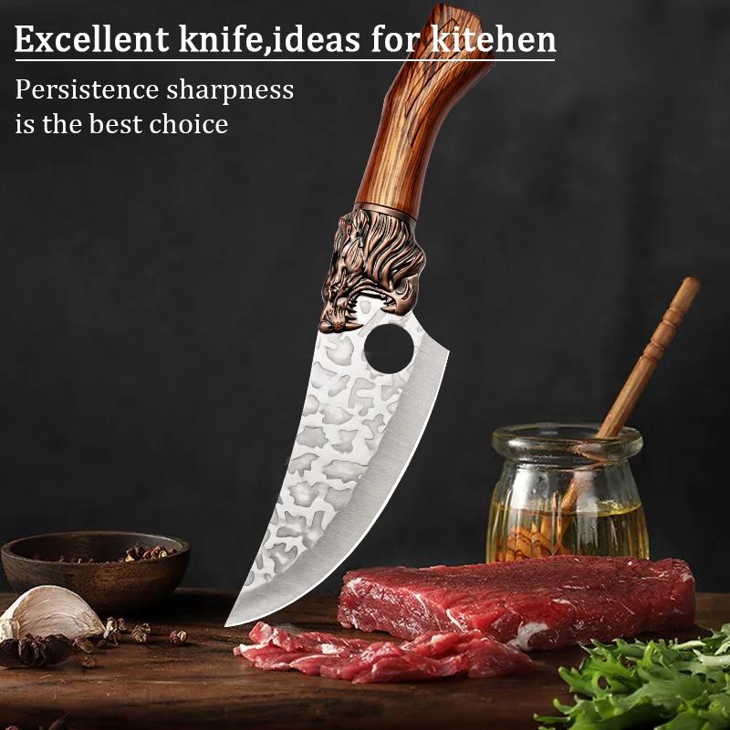 5pcs Hammer Tap Knife Set Household Kitchen Knife Stainless Steel Slicer Boning Knife Sharp Slaughter Knife with Fish Scissors