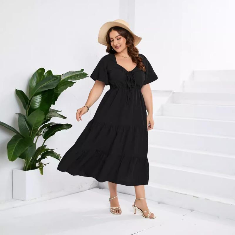 

Платье с V-образным вырезом и высокой талией Длинные платья больших размеров 5XL чёрный