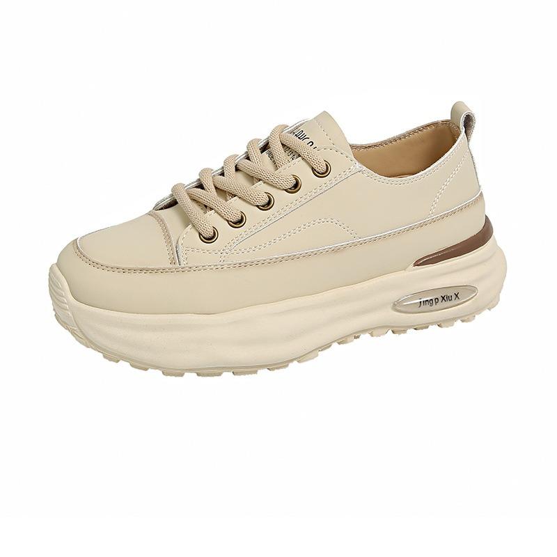 Thick-soled heightening women's shoes leather spring new versatile little white shoes children's casual sports board shoes
