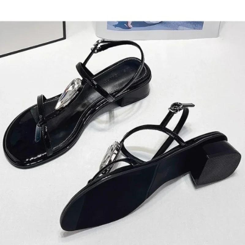 

Fashion Clip Toe Metal Buckle Thick Heel Sandals Fashion Women s New Pumps Pointed High Heels Shallow Slippers Shoes for Stiletto Buckle 40 чёрный