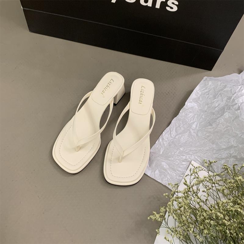 Thick-heeled slippers women's outer wear summer 2025 new Korean version French evening temperament fairy fashion high-heeled flip-flops