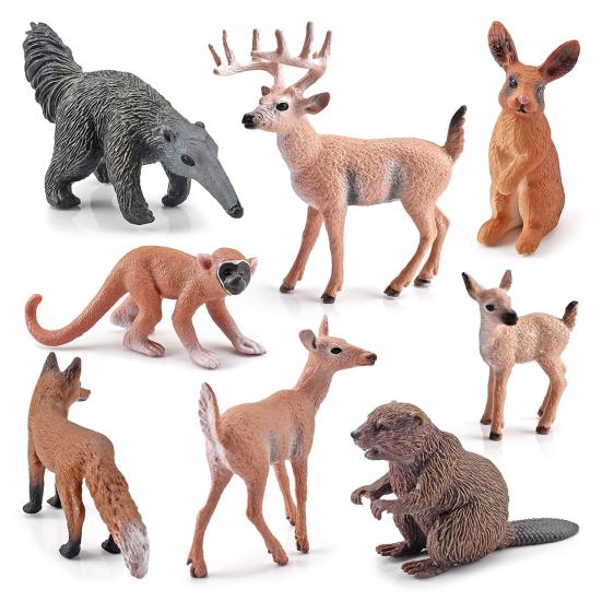 Animal Model Simulated PVC Home Decoration Beaver Anteater Squirrel Monkey White Tail Deer Fox Figurine for Children