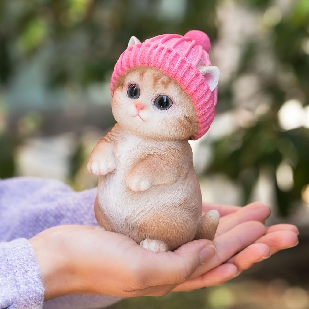 Figure Cat Figurine Interior Gardening Ornament Resin Knit Hat Birthday Present Gift Perfect Present Cb014b [Devalier] Women's [Genuine Product]