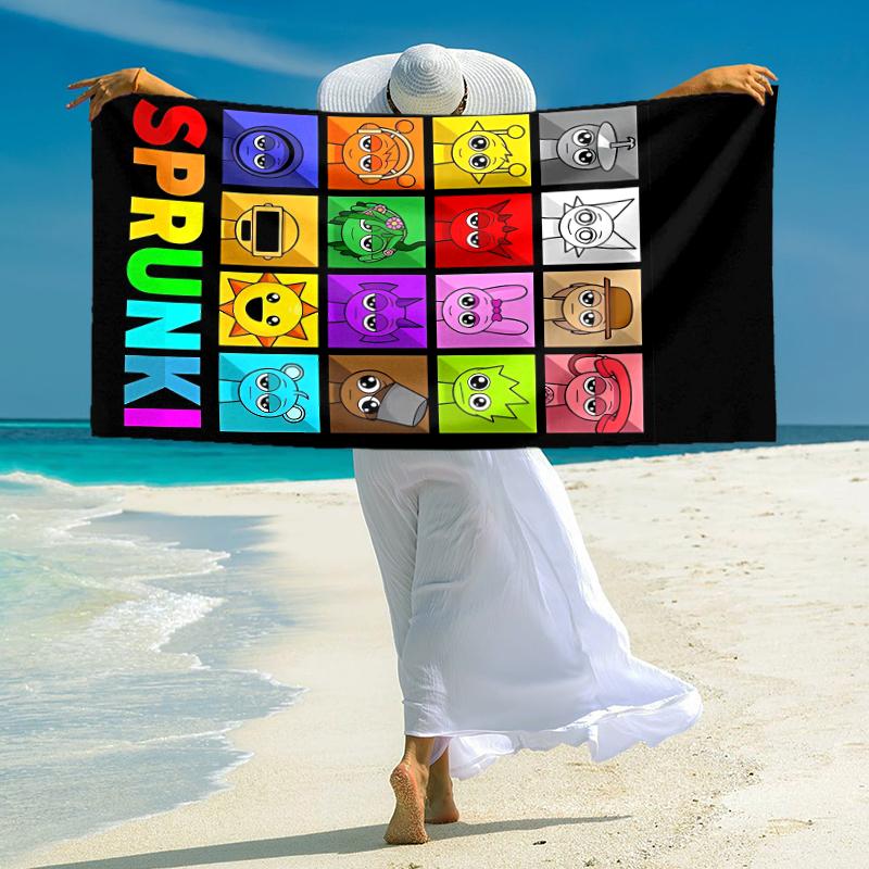 1Pc Colorful Sprunki Characters Beach Towel Microfiber Beach Towel Thin Absorbent For Beach Swimming Yoga Bath Sports 0917293