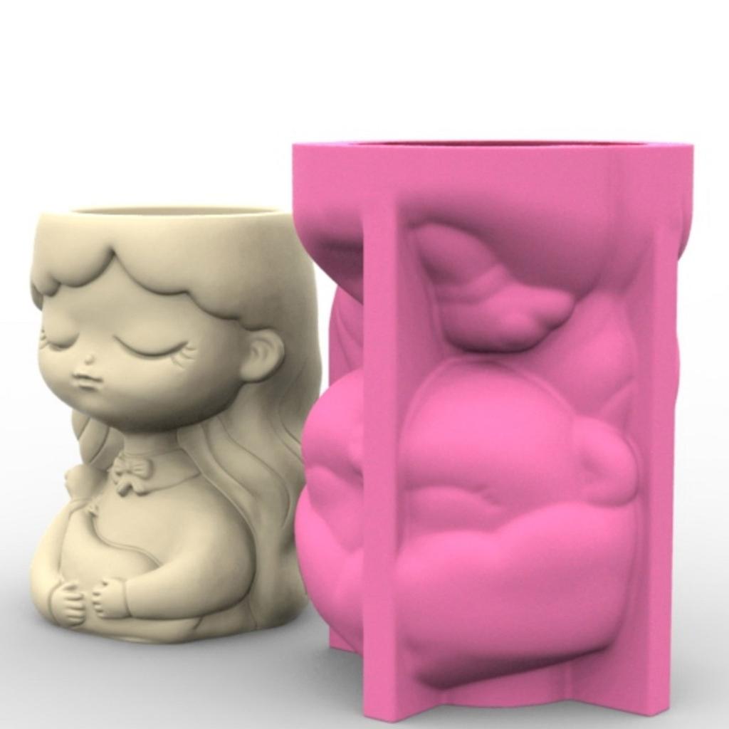 Cute Girl Planter Silicone Mold For Resin Cement Crafts Reusable DIY Flowerpot Design Flower Pot Making Mould