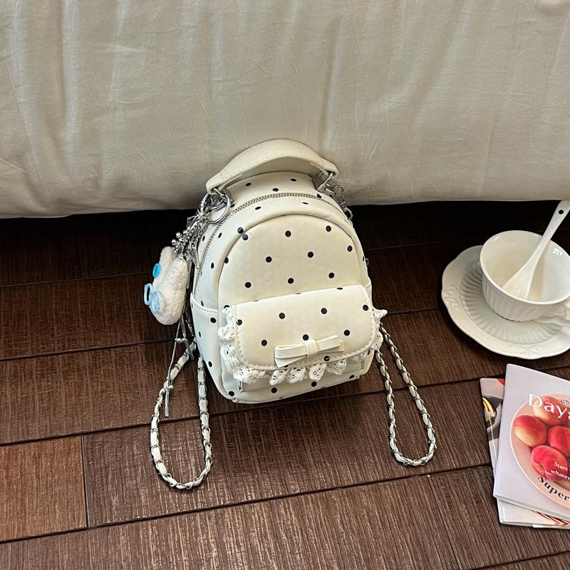 Schoolbag Korean niche polka dot chain backpack casual Korean ins personalized foreign style backpack tide mini portable schoolbag