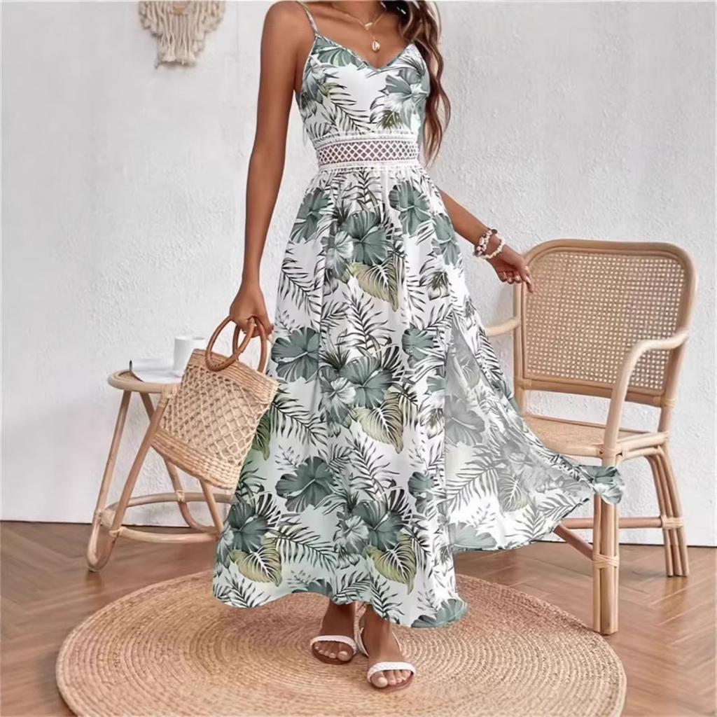 European and American summer fashion French sexy suspender print dress