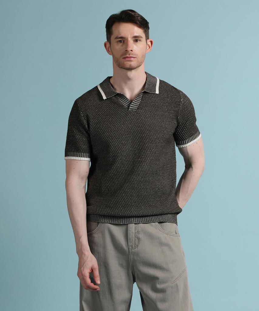PANICALE Brown Melange Johnny Collar Polo Knit