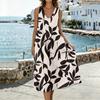 Sleeveless V Neck Midi Dress with Leaf Print Pattern Loose Fit Lightweight Material Suitable for Daily Wear and Outdoor Activities