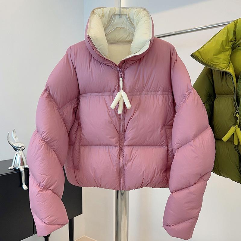 High-end White Duck Down Contrasting Color Bread Clothes Women's Winter New Puff Feeling Thickened Loose Couple Fashion Coat Tide