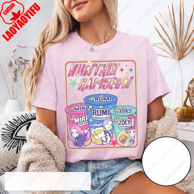 

Ramyeon Cotton Tops for Fan Men Women Demon Hunter Movie Inspired Noodle Tees Cool Korea New Style Popular Street Fashion Tshirt 4XL