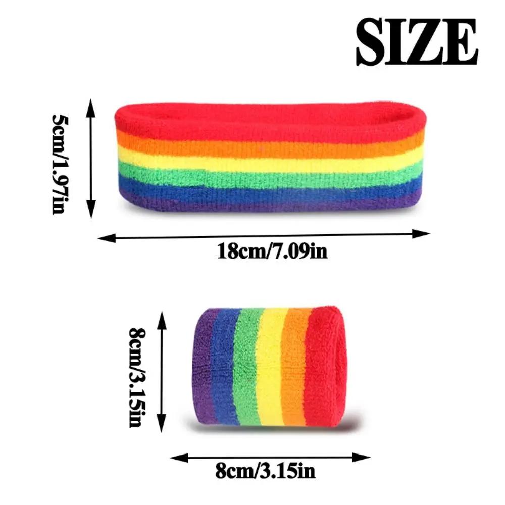 Frauen Männer Buntes Regenbogen Stirnband Handgelenkwickel Sportzubehör Yoga Laufen Breit Elastisch Weich Stirnband Lässige Kopfbedeckung