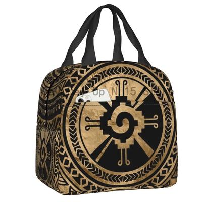 Hunab Ku Maya-Symbol Schwarz und Gold Tragbare Lunchbox für Frauen Multifunktionale Kühlbox Thermisch Isolierte Lunchtasche