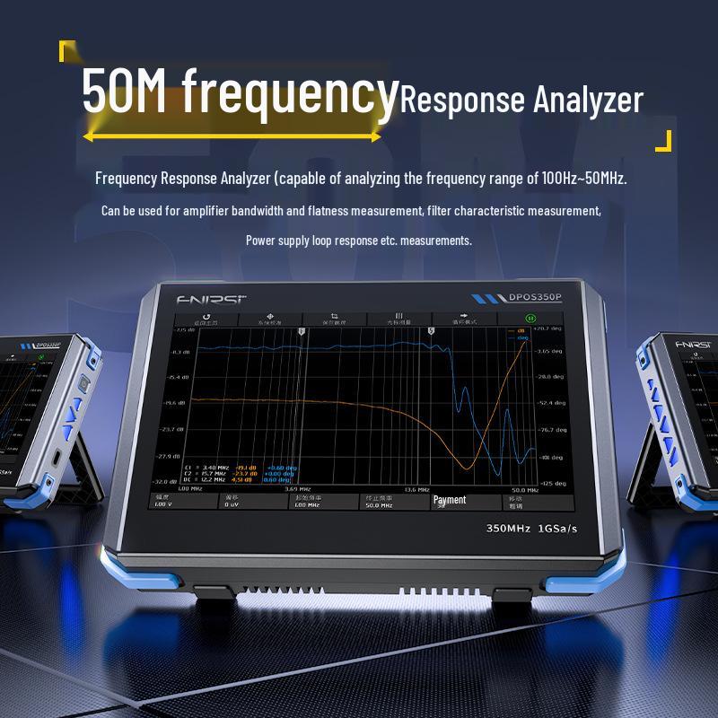 Tabletă FNIRSI DPOS350P 4-în-1: Osciloscop 350M, Generator de Semnal, Analizor de Spectru, Contor de Frecvență