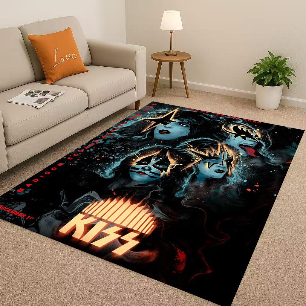 HD Kiss Rock Heavy Metal Band Gene Simmons Wohnzimmer Rutschfester Teppich für Schlafzimmer Spielzimmer Sofa, Heimdekoration Fußmatte