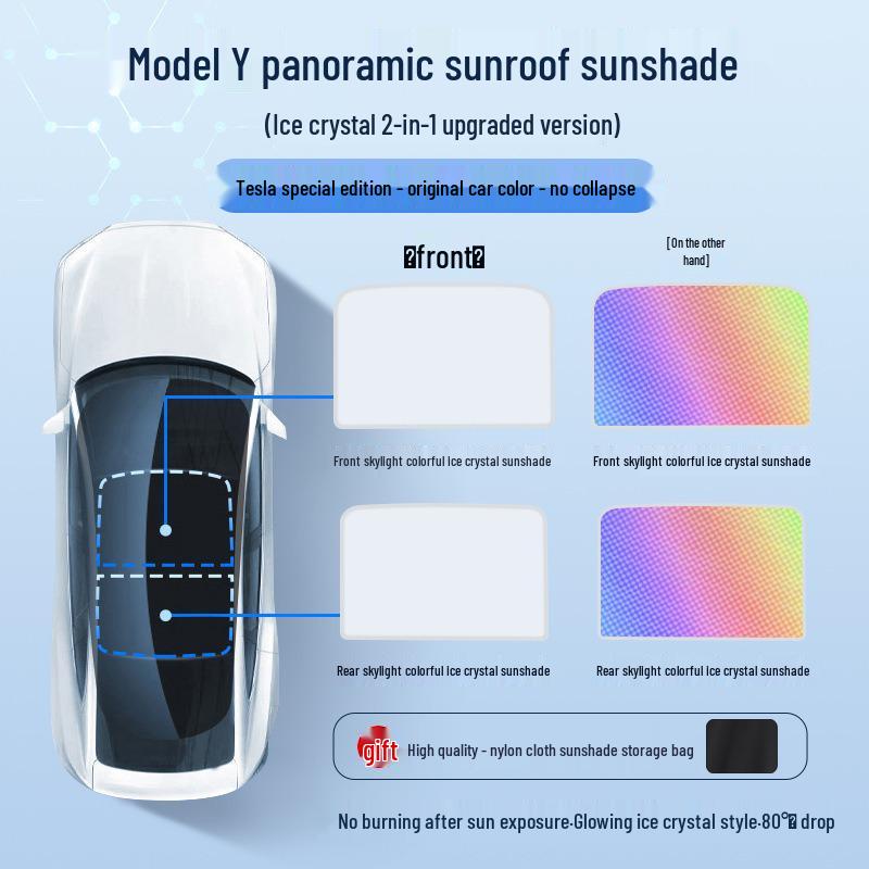 

Радужный солнцезащитный козырек Tesla Model Y/3 «Ледяной кристалл» - Защита люка и теплоизоляционный козырек No Spec