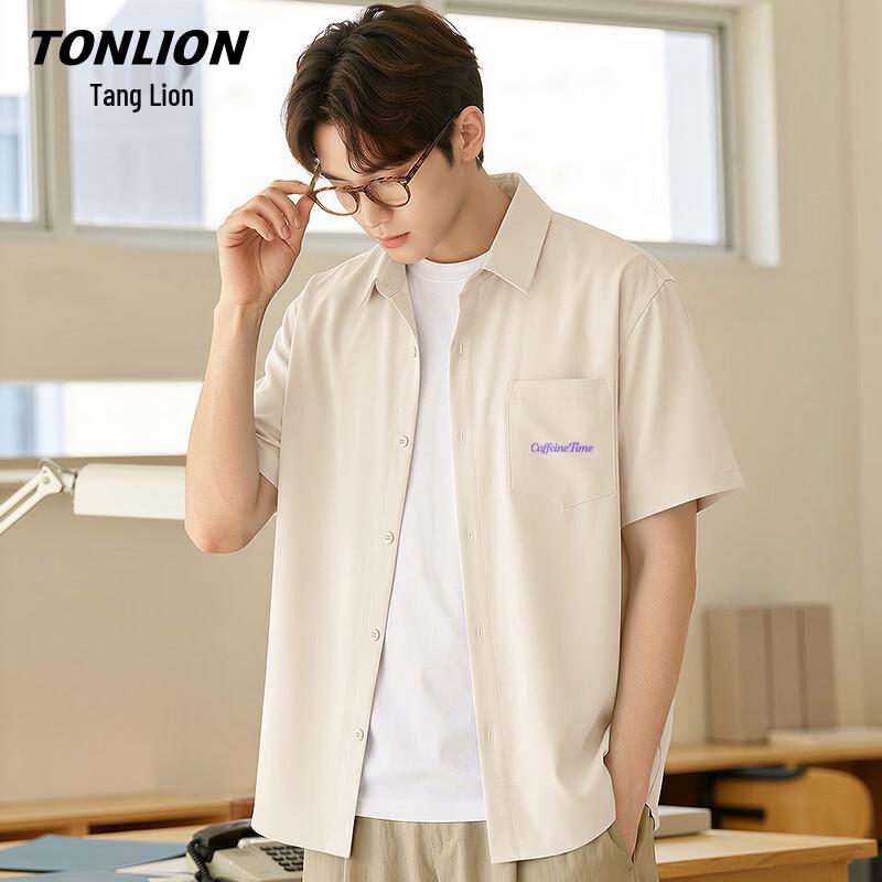 TonLion Men s Japanese Style Casual Short Sleeve Shirt L