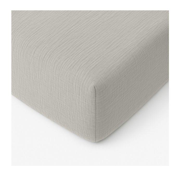 Drap-housse 160 X 200 Cm Gaze De Coton Lavé Gris Clair