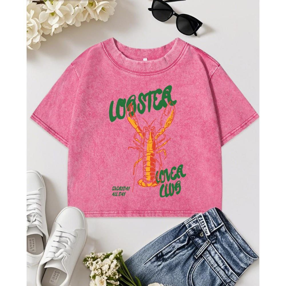 Creative Crayfish Club Printed Washed T-Shirt Women Soft Streetwear Summer Slim Short Sleeve Cotton T-Shirt