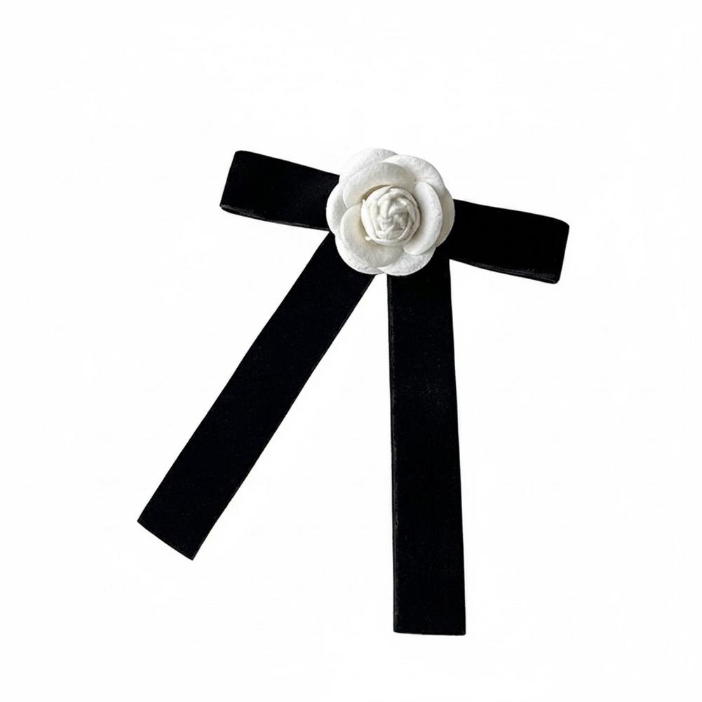 Camellia Flower Brooches Pin Pre-Tied Bowknot Pin Collar Neck Clips Wedding Party Bow Tie Neck Tie Lapel Pins for Women Girls