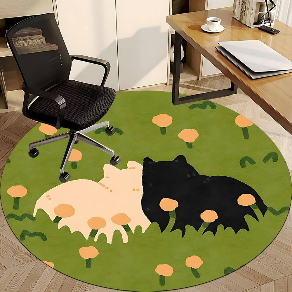 1pc Cat "Paw" Office Round Area Rug, Under Office Chairs Bedroom Living Room Home Decor, Room Deco, Available In Various Sizes