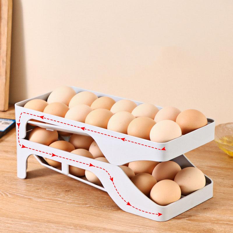 Chladnička Stojan na uskladnění vajec Kuchyňský box na uchování vajec Automatický organizér na válení vajec Uskladnění Kuchyňská nádoba pro domácnost