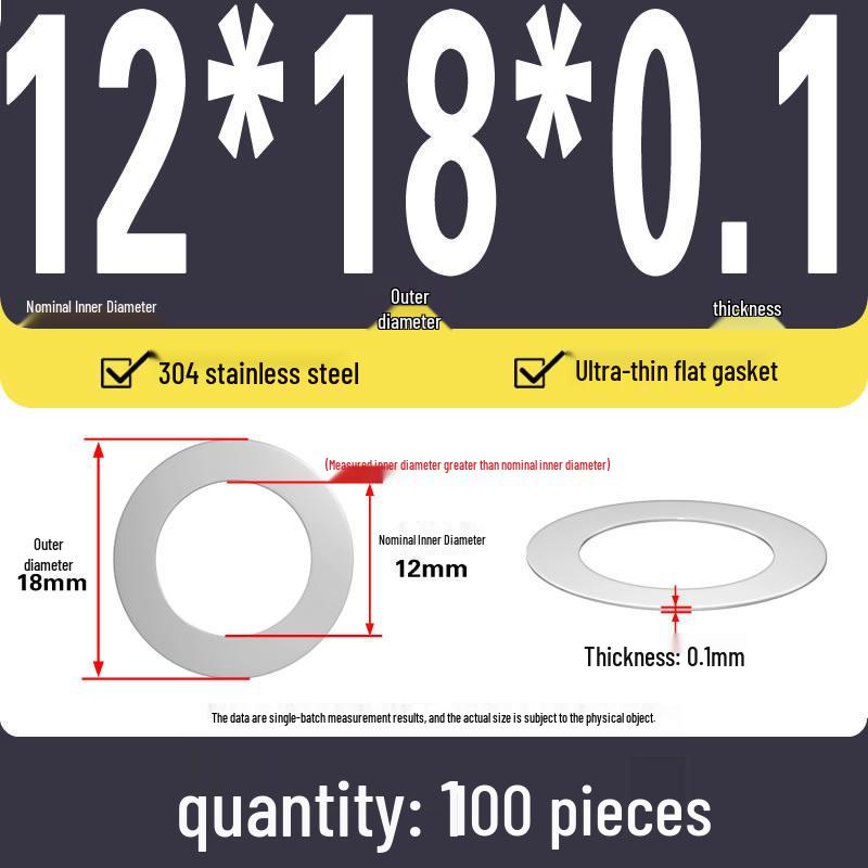 Plochá podložka z nerezové oceli 304 pro nastavení vůle hřídele (0,1/0,2/0,3 mm)