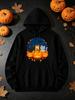 Men's Hoodie, Halloween, Cute Cats And Pumpkins, Pullover Sweatshirt, Casual Graphic Style, Autumn Winter Season, Front Pocket And Drawstring Hood