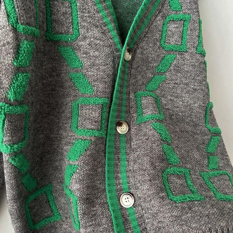 Embroidered Knit Cardigan Women's Loose Sweater V-neck Long Sleeved Single Breasted Buckle Thick Coat Warm Comfortable Casual Commuting Autumn Winter