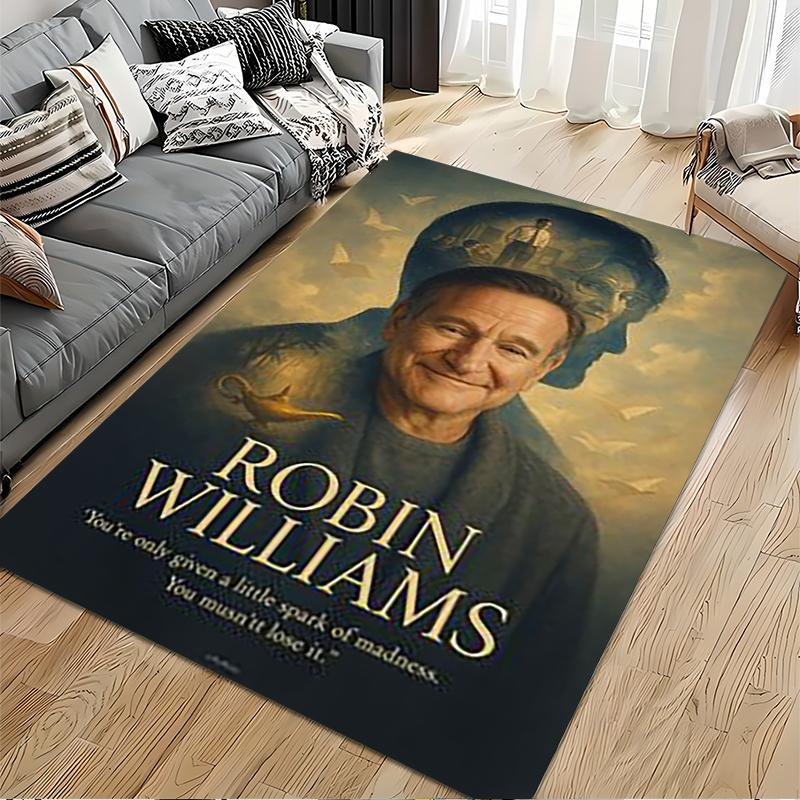 Pop Culture Area Rug, Robin Williams Genie Portrait Cloud Poster, Man Cave Decor, Non-Slip Mat
