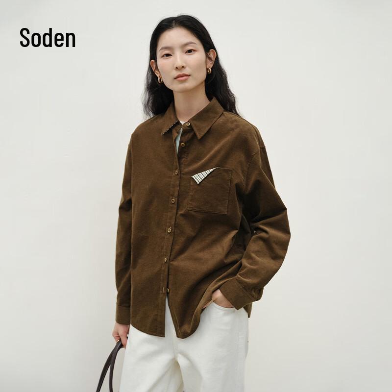 Женская вельветовая рубашка в клетку с пэчворком WHIteALLUSION L