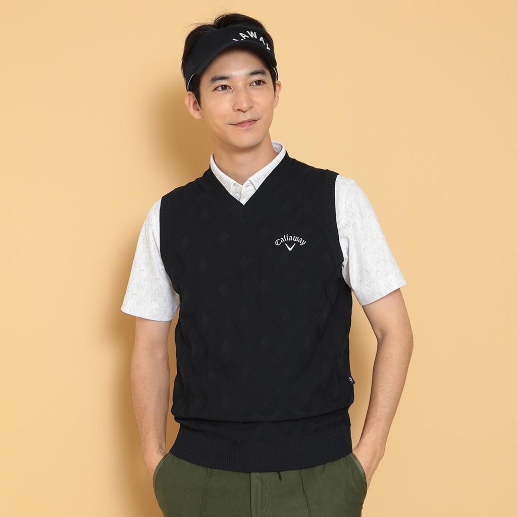 Pánská pletená vesta Golf C24219100 [Callaway] s výstřihem do V (diamantový žakár) / / 1120_Navy