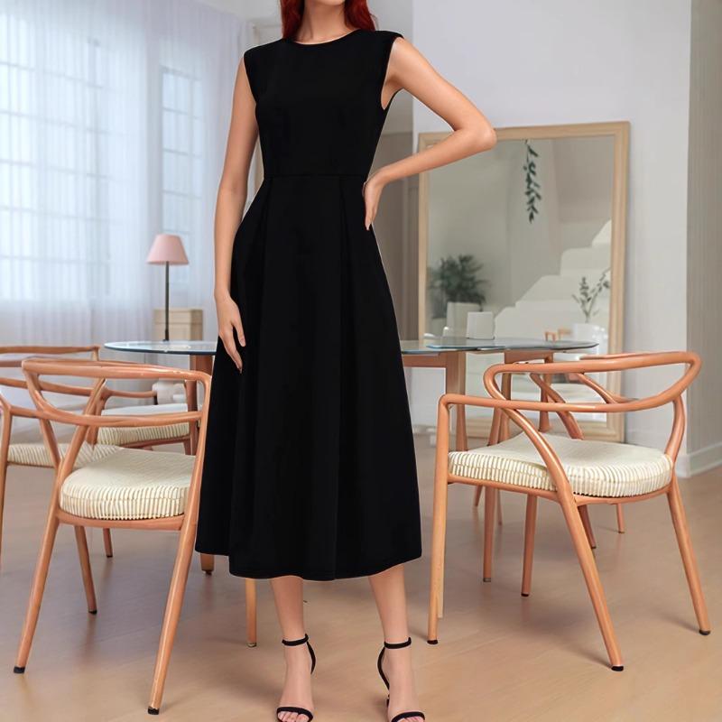 

Новое весенне-летнее однотонное женское платье без рукавов с застежкой на талии, элегантное и универсальное длинное платье XXL чёрный