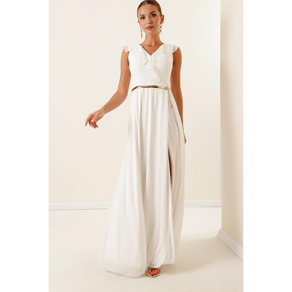 Langes Kleid aus Chiffon mit Schlitz