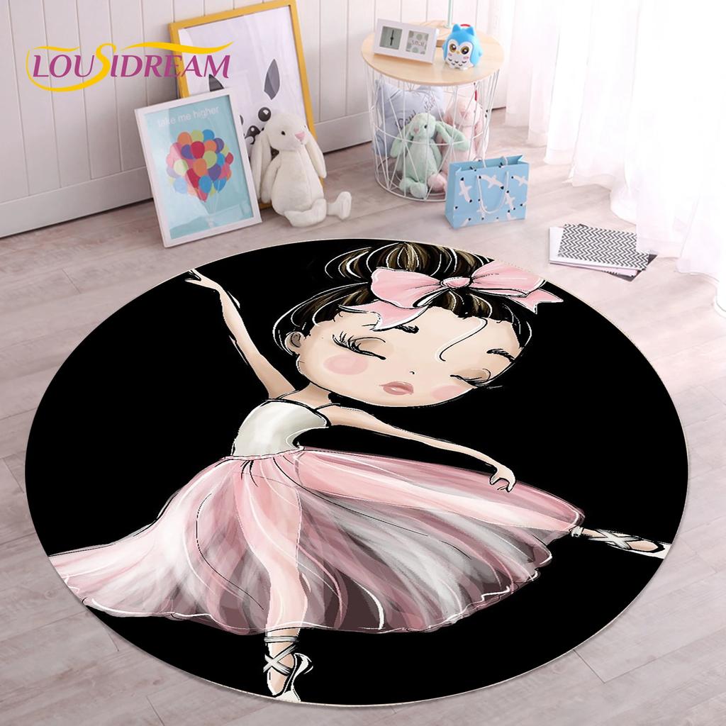 Cute Ballet Girl Ballerina Fairy Unicorn Cartoon Round Area Carpet Rug for Living Room Bedroom Kids Decor,Pet Area Rug Non-slip