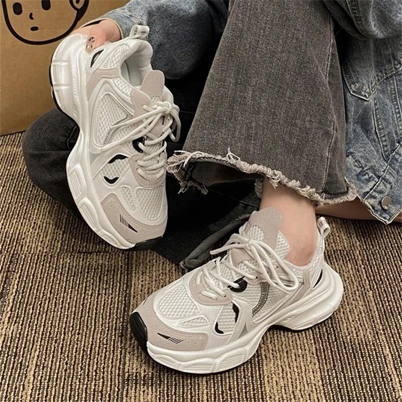 Dad-Schuhe Damen Sommer Damenschuhe vielseitige Plateau weiße Schuhe erhöhend schlank Sportschuhe leicht und bequem