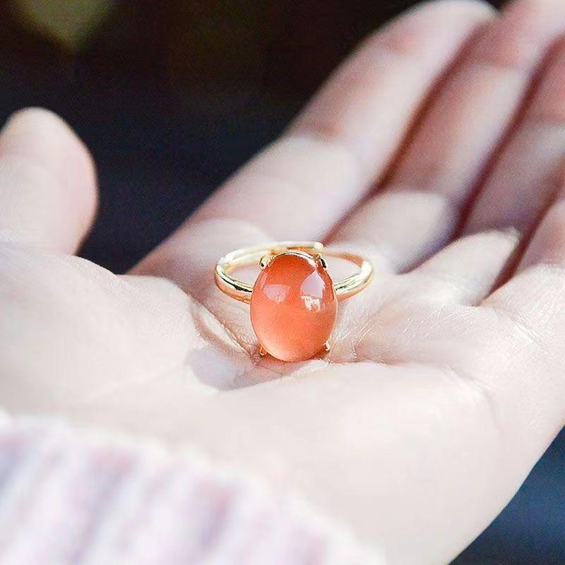 Klasyczne Kreatywne Naturalne Pierścionki z Czerwonego Chalcedonu Dla Kobiet Regulowane Prostota Vintage Elegancja Pierścionek Zaręczynowy Biżuteria