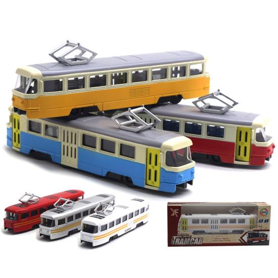 Classic Train Tram Diecast Pull Back Model with LED Music Developmental Kids Toy
