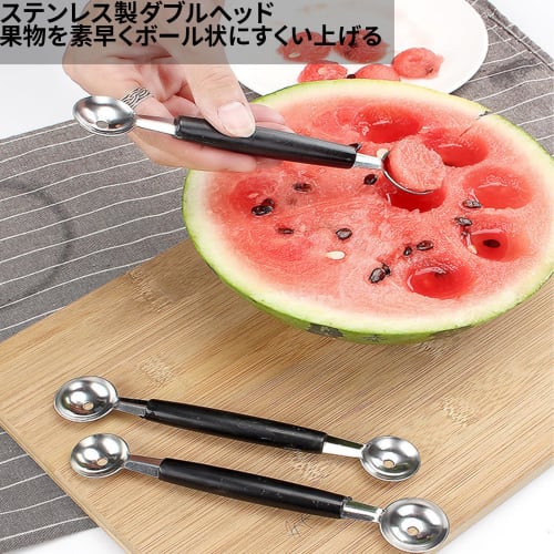 BOJIDO Commercial Stainless Steel Double-Headed Fruit Scoop (Set of 4) for Melon, Watermelon, and Ice Cream Scoops, Durable Restaurant Kitchen Utensil